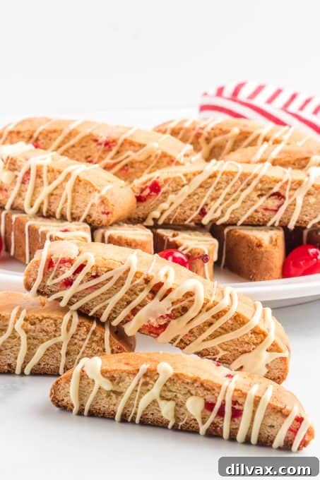 Amarena Cherry Biscotti 7 Biscotti made with maraschino cherries.