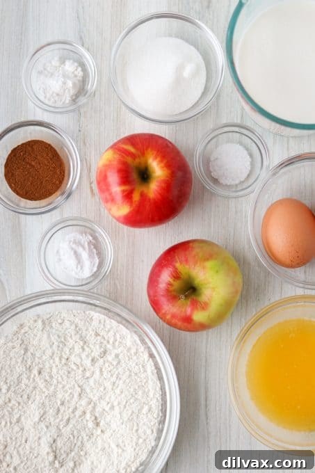 Ingredients for a baked pancake laid out on a table.
