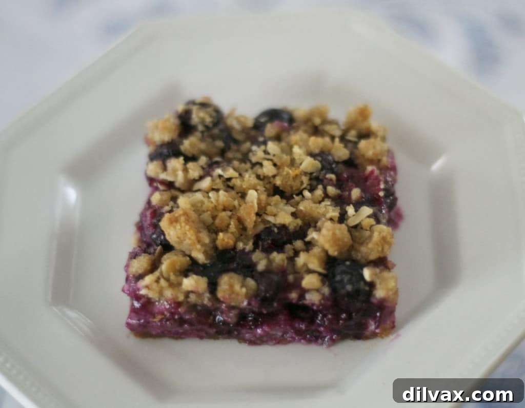 Delicious Blueberry Lemon Cheesecake Bars with a golden streusel topping, showing the layers of crust, cheesecake, and blueberries