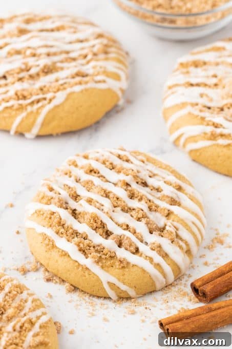 Cinnamon Streusel Cookies 11 A large batch of Coffee Cake Cookies cooling on a wire rack, freshly baked.