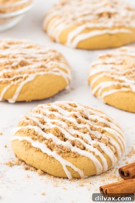 Cinnamon Streusel Cookies 3 Two Coffee Cake Cookies stacked, showing their thick, soft texture and generous topping.