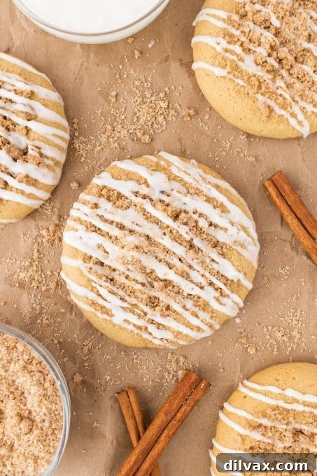 Cinnamon Streusel Cookies 9 A delicious Coffee Cake Cookie with a thick vanilla glaze and streusel, perfect for breakfast or dessert.