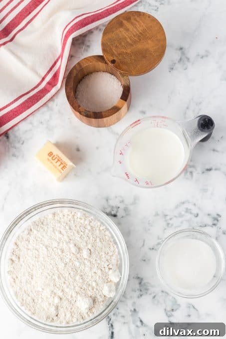 Simple ingredients for Bisquick™ Shortcakes laid out on a table