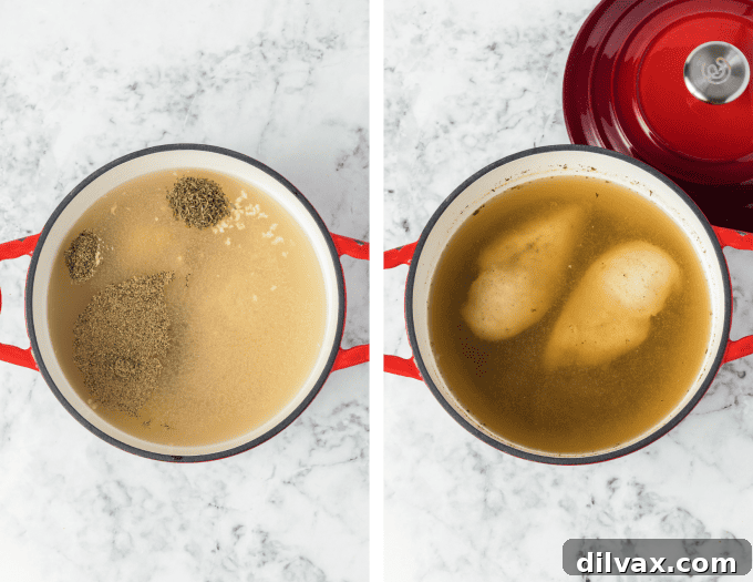 Poached Chicken process photos.