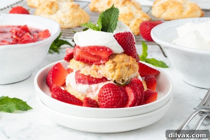 Classic Homemade Strawberry Shortcake with fresh berries and whipped cream