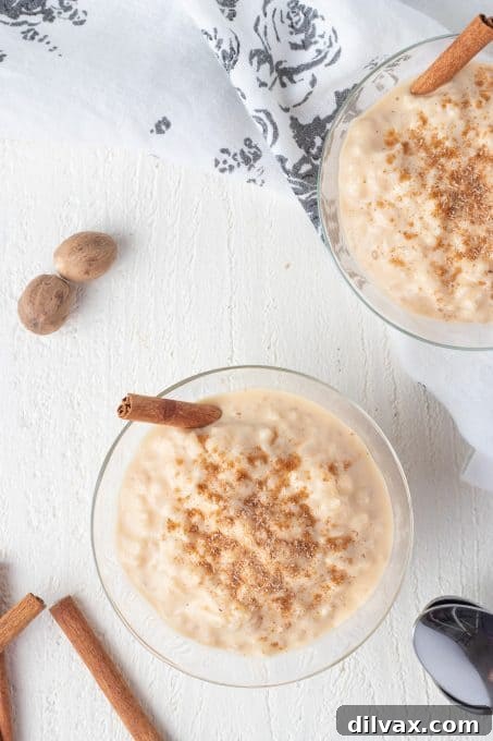 Silky Rice Pudding Perfection 6 Nutmeg and cinnamon top a dish of rice pudding.