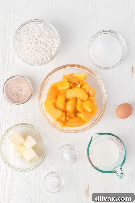 Effortless Golden Peach Cobbler 5 All the fresh ingredients laid out for Easy Peach Cobbler