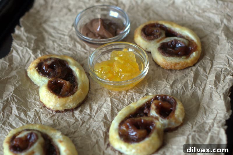 Another perspective of the freshly baked Orange Nutella Palmiers, showing their golden crust.
