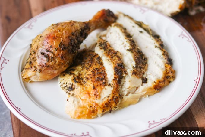 Roast chicken with lemon and herbs.