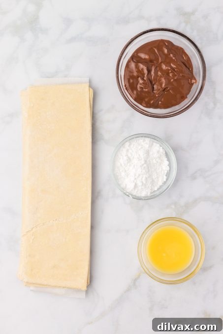 Decadent Nutella Cruffins 4 Ingredients laid out for Nutella Cruffins recipe