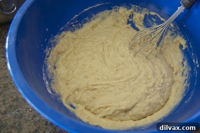 Wet ingredients poured into dry ingredients