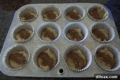 Cinnamon swirl sprinkled on batter