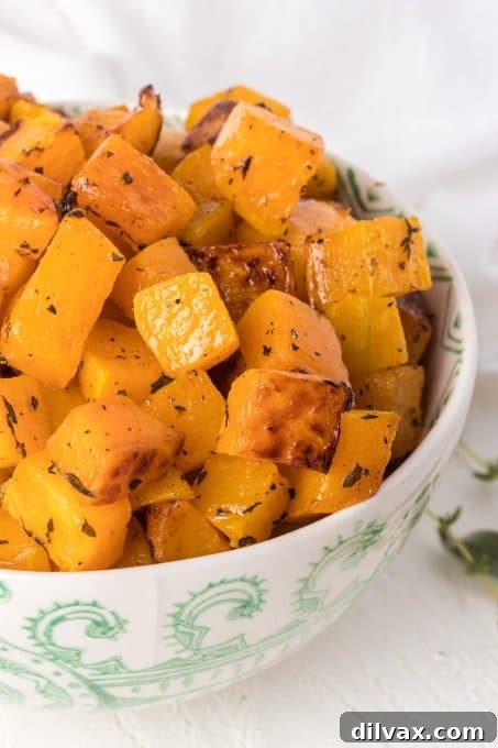 Golden Roasted Butternut Squash 3 Close-up of roasted butternut squash cubes