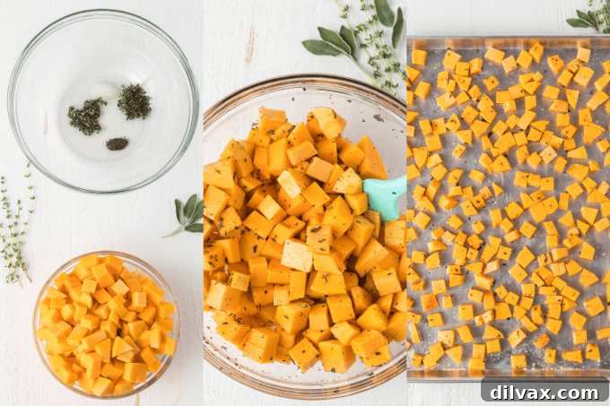 Golden Roasted Butternut Squash 5 Step-by-step process photos for Roasted Butternut Squash