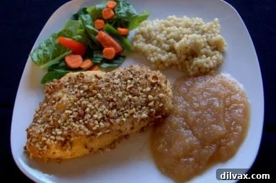 Savory Mustard Pecan Chicken 6 Baked Mustard Pecan Chicken, golden brown and ready to serve.