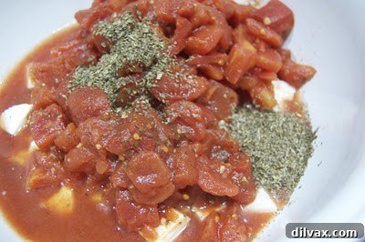 Another image of the Caprese pasta, showing the simplicity and freshness of the ingredients.