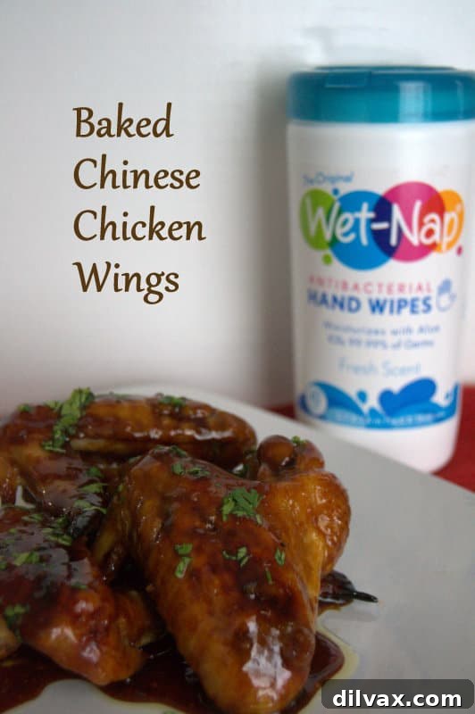 Close-up of baked Chinese chicken wings on a serving platter