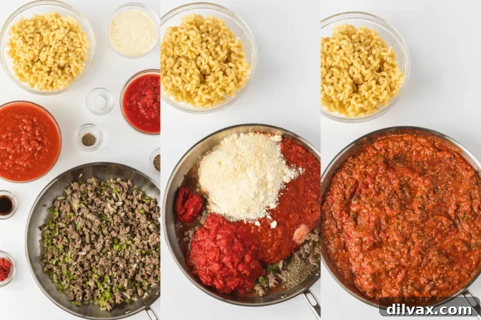 Process photos for American Chop Suey.