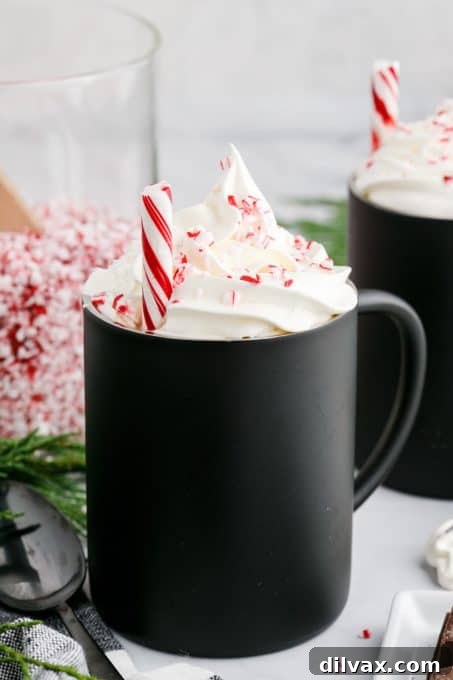 Close-up of a Homemade Peppermint Mocha with whipped cream