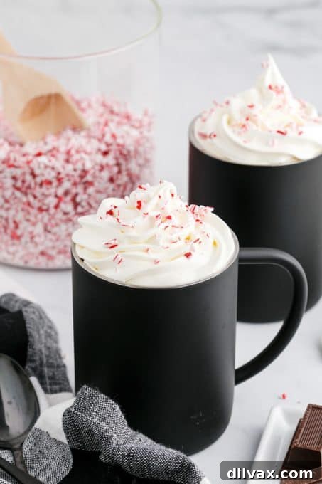 Crisp Mint Cocoa 7 A mocha flavored with peppermint, garnished with a candy cane
