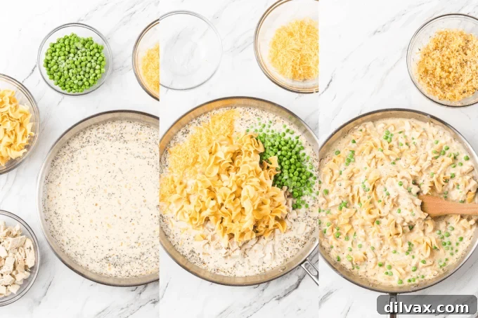 Comforting Turkey Noodle Bake 5 Step-by-step process of making Turkey Noodle Casserole