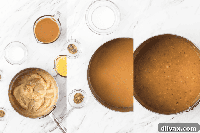 Process photos for making homemade Turkey Gravy