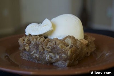 Warm Spiced Apple Crumble 9 A large, rustic pan of baked apple crisp, still warm from the oven.