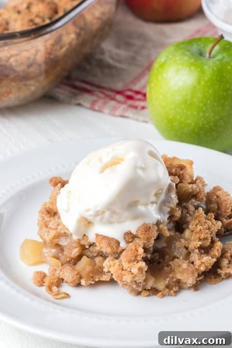 Warm Spiced Apple Crumble 3 Easy Apple Crisp with a rustic appeal, showcasing the golden-brown crumble topping.