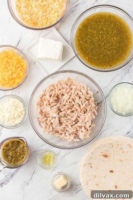 Ingredients for Creamy Chicken Enchiladas laid out.