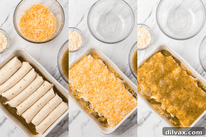 Second set of process photos for Creamy Chicken Enchiladas during baking.