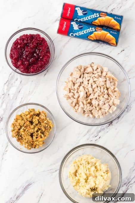 Ingredients laid out for making a Turkey Crescent Ring.
