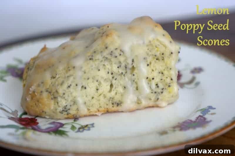 Lemon Poppy Seed Scones - filled with poppy seeds and lemon rind then drizzled with a delicious lemon glaze.