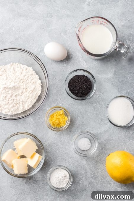 Ingredients for Lemon Poppy Seed Scones.