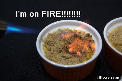 Close-up of slightly burnt caramelized sugar on crème brûlée