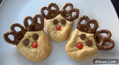 Unwrapping the Flavor: My 12 Days of Cookie Review 6 Playful Peanut Butter Reindeer Cookies with chocolate pretzel antlers