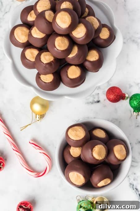 Festive Buckeye Delights 8 Chocolate covers sweet and creamy peanut butter balls.