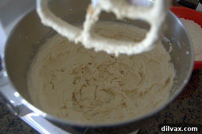Sugars added to the creamed butter and shortening mixture.