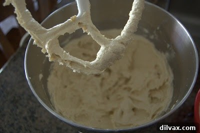 Wet ingredients beaten until light and airy.