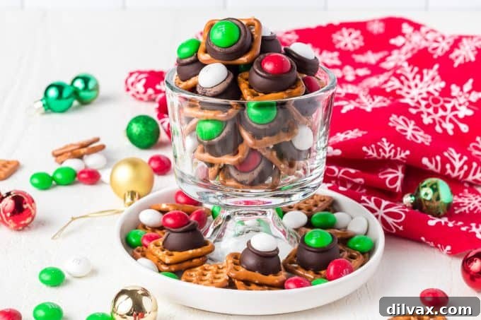 Sweet and Salty Pretzel Magic 2 3 Ingredient Pretzel Hugs, a festive and easy holiday treat with mint chocolate and pretzels.