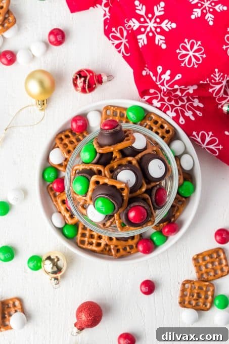Sweet and Salty Pretzel Magic 7 A vibrant tray of 3 Ingredient Pretzel Hugs, a colorful and easy Christmas snack.