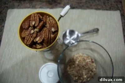 Ingredients ready for Easy Baked Toffee preparation, including butter, brown sugar, pecans, and chocolate chips