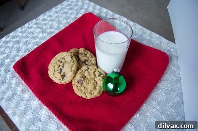 Close-up of baked Peanut Butter Oatmeal Chocolate Chip Cookies