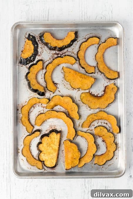 Acorn squash that has been roasted in the oven.