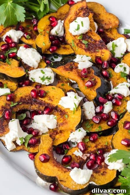 Roasted squash with pomegranate arils and goat cheese.