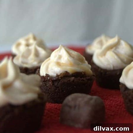 Finished TWIX Bites Brownies with Chocolate Caramel Buttercream Frosting.