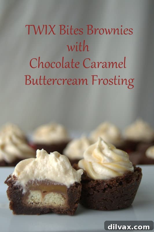 A close-up of a TWIX Bites Brownie with a bite taken out, showing the caramel and cookie inside.