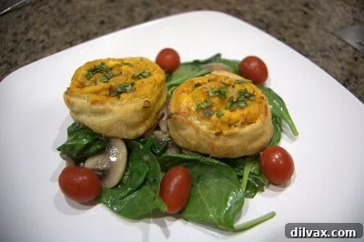 Savory Butternut Chicken Pinwheels on Sautéed Spinach with a Rich White Wine Mushroom Sauce 18 img 351 17