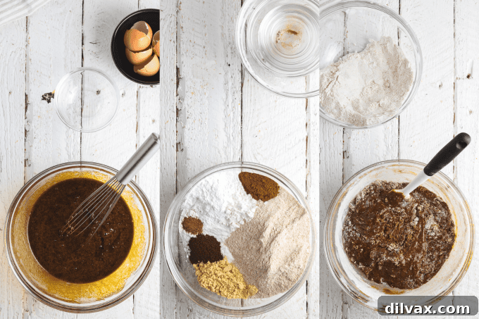 Hands mixing dough for gingerbread biscotti in a bowl.