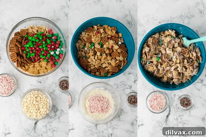 Christmas Snack Mix process photos.