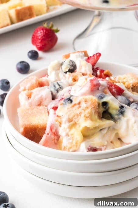 A single serving of Berry Trifle on a plate